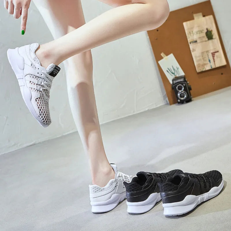 Casual low-top sneaker with mesh upper and hollow breathable design for summer wear