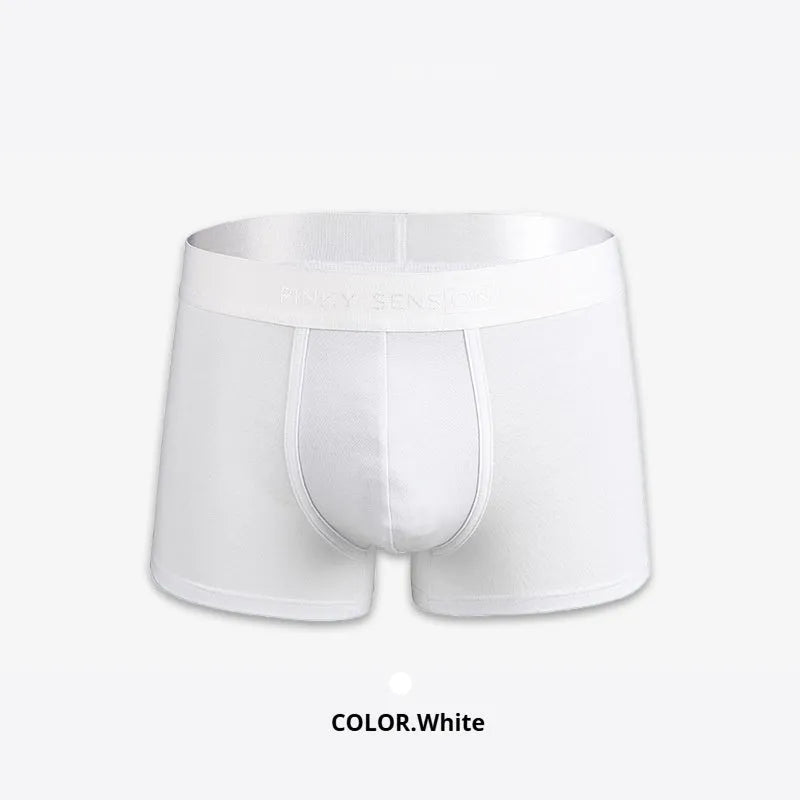 Men's solid colour cotton boxers in black, white, silver grey, and light green
