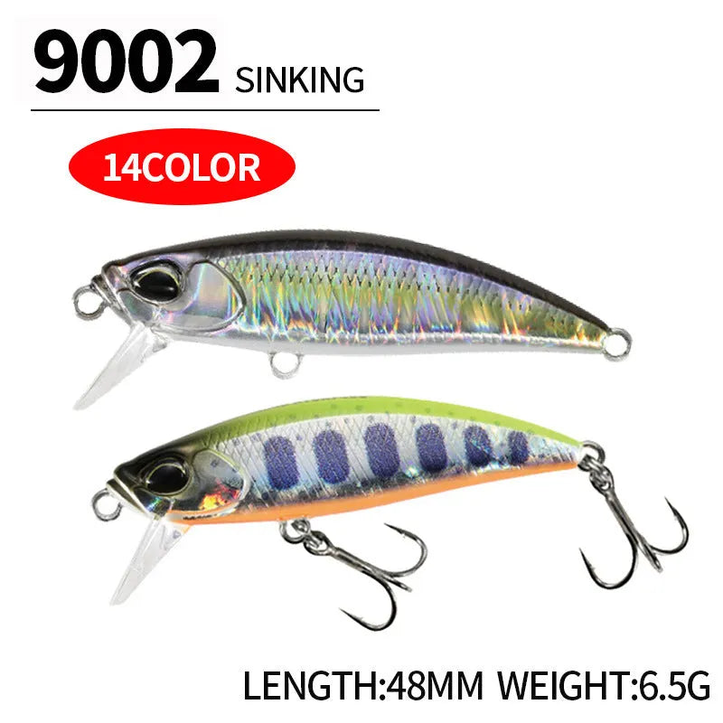 Japanese submerged mino fishing lure 48mm length for mandarin fish and snakehead in multiple colour options