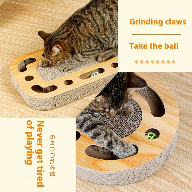 Corrugated paper cat scratch board with ball toy in multiple style options