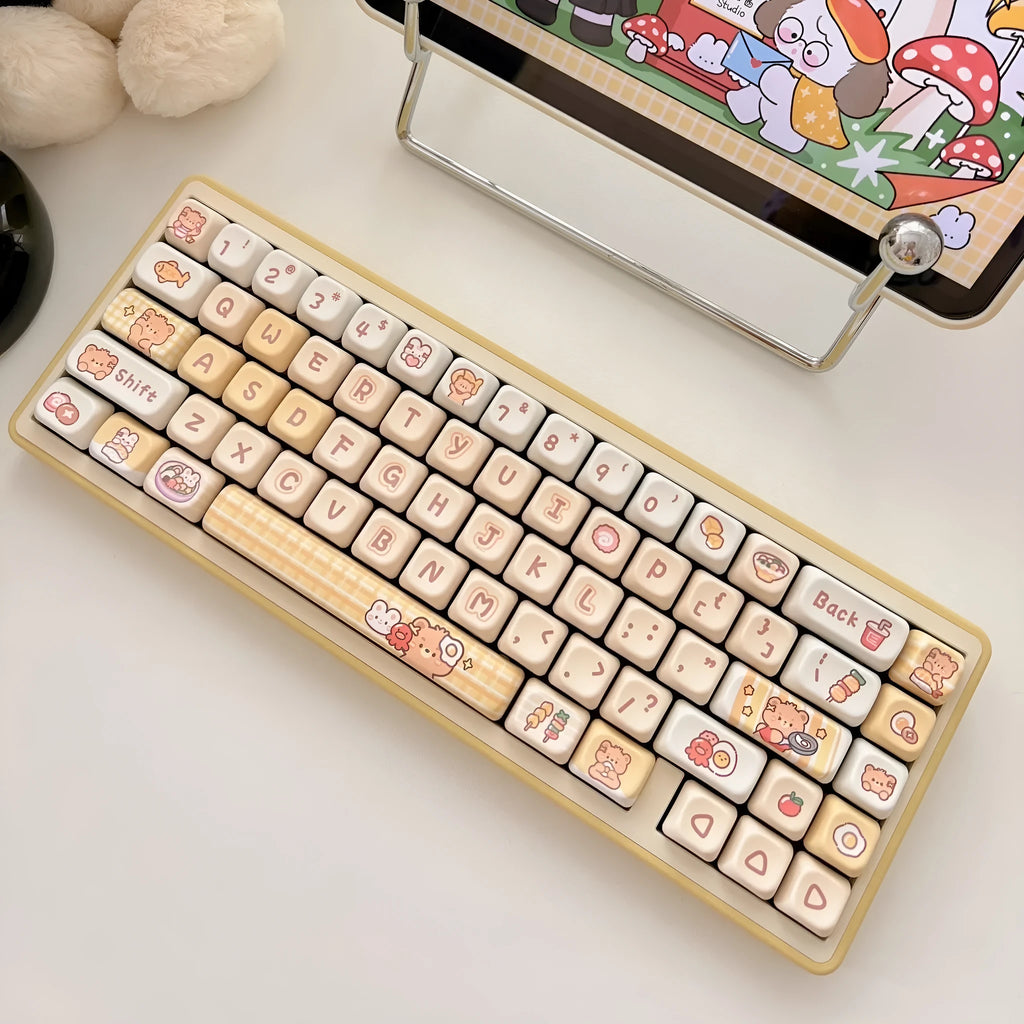 Rabbit Bear Restaurant themed PBT keyboard keycap set with 140 pieces in EOA height profile.