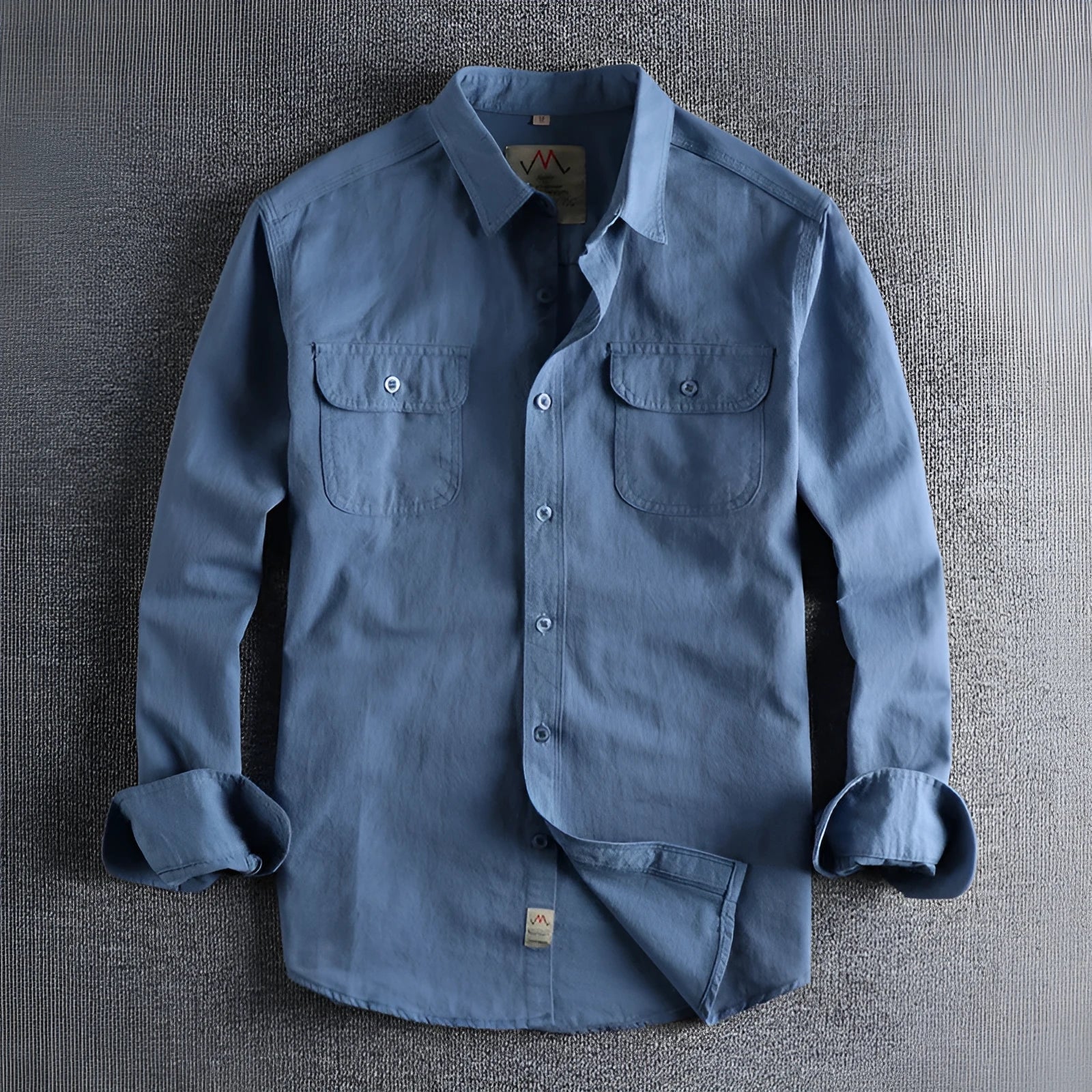 Men's light blue cotton long sleeve shirt with regular fit and cardigan style