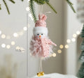 Pink plush snowman Christmas tree hanging decoration with stitched face