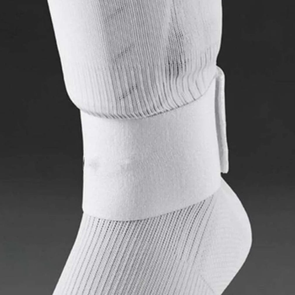 Rubber football shin guard fixation strap shown in multiple colours with approximate 25x6.5cm dimensions