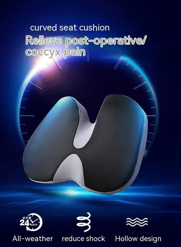 Curved bevel design seat cushion with memory foam core for tailbone support