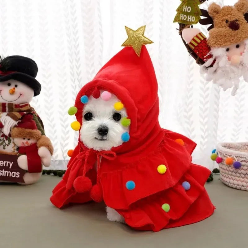 Red and green pet cloak shawl for small to medium dogs autumn winter Christmas