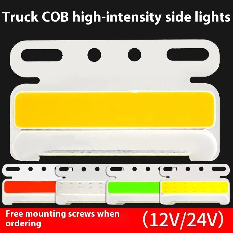Waterproof aluminium alloy truck side light with super bright COB LED, for 12V or 24V vehicles.