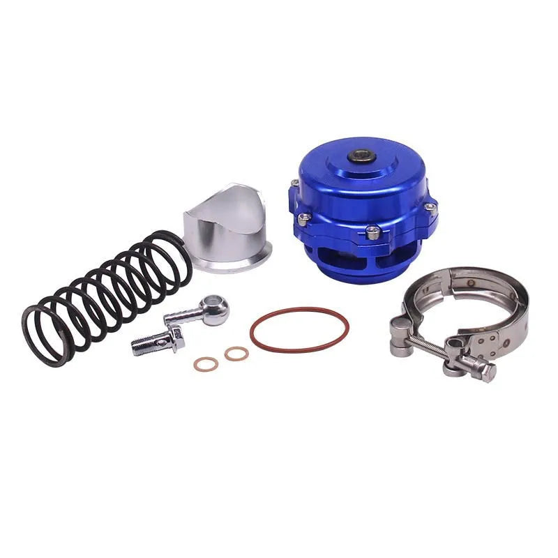 Aluminium alloy automotive pressure relief valve measuring 50mm, shown in a choice of colours.