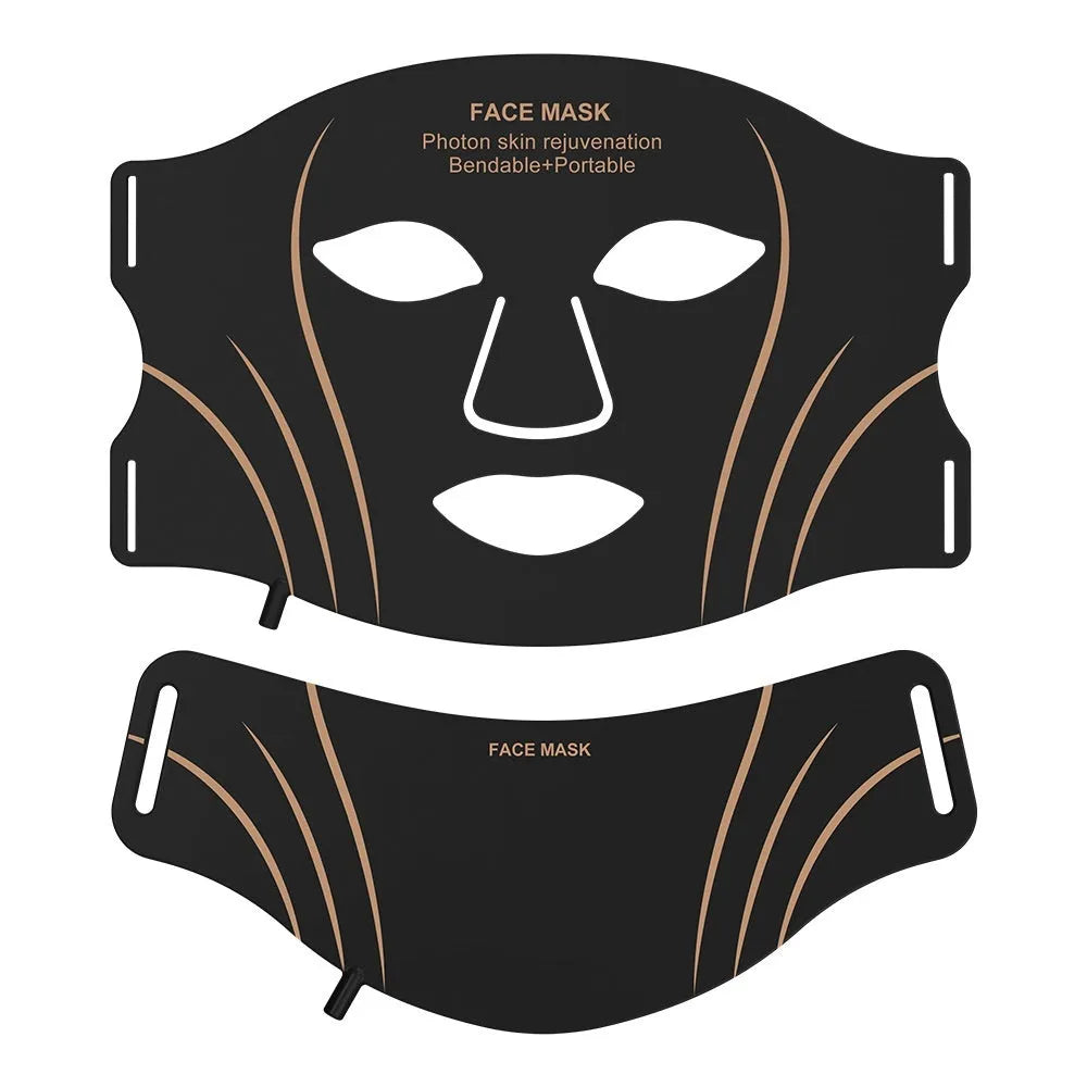 Black and gold hard shell IPL LED photon facial beauty mask with headband and touch screen.