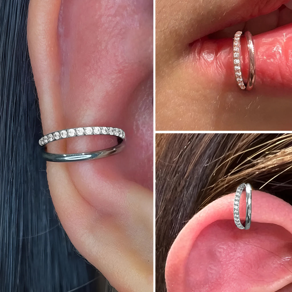 Titanium alloy fork nose ring in silver colour with diamond treatment and fork closure mechanism