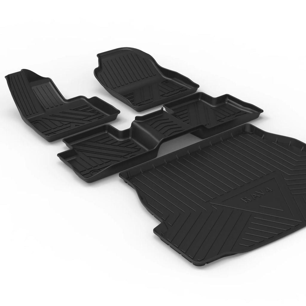 Black car trunk protection pad with a textured carbon fibre pattern, made from TPE material.