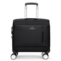 18-inch black business luggage with Oxford cloth construction and universal wheels