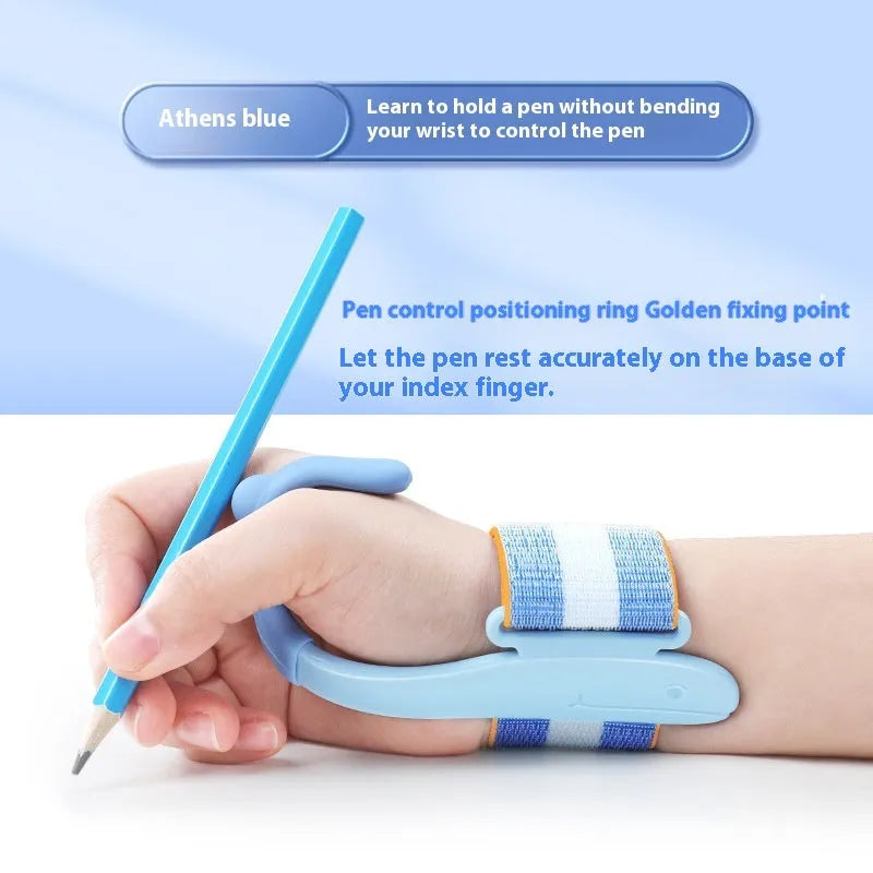 Anti-hook holder pen control corrector wrist brace for handwriting improvement in blue colour