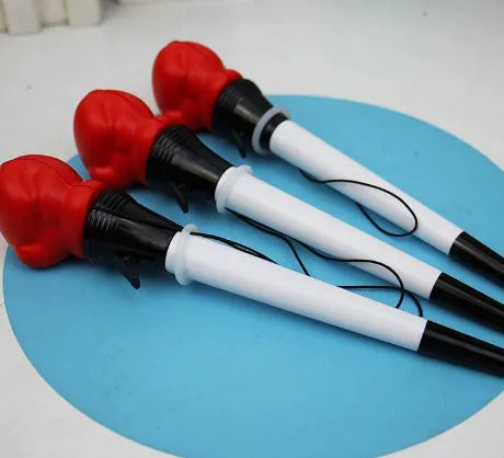 Four pressure relief pens with boxing press ejection mechanism and black ink 0.7mm tips