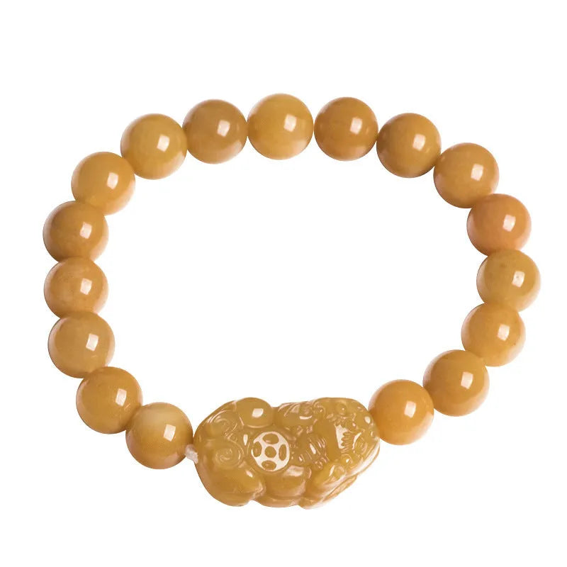 Carved Jinsi Jade money bracelet showing golden thread detail, displayed in large and small size options.