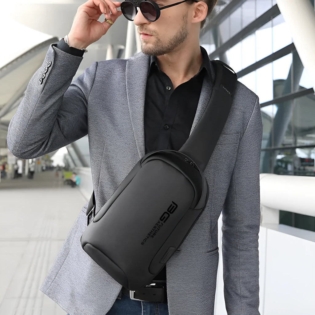 Men's casual business shoulder bag with USB charging port in Oxford cloth construction