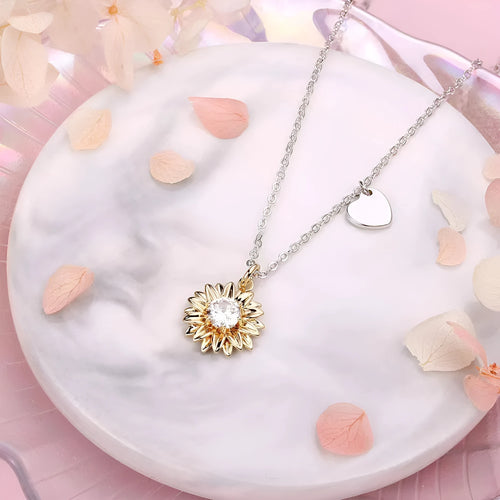 925 silver adjustable sunflower necklace with geometric daisy pendant and cross chain for women