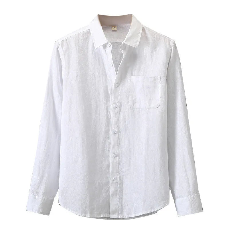 Long sleeve linen shirt in loose fit Chinese cardigan style available in seven colours