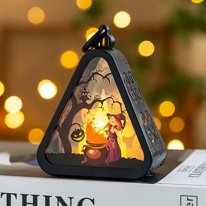 Halloween pumpkin lamp decoration in plastic and glass measuring 8.9cm high