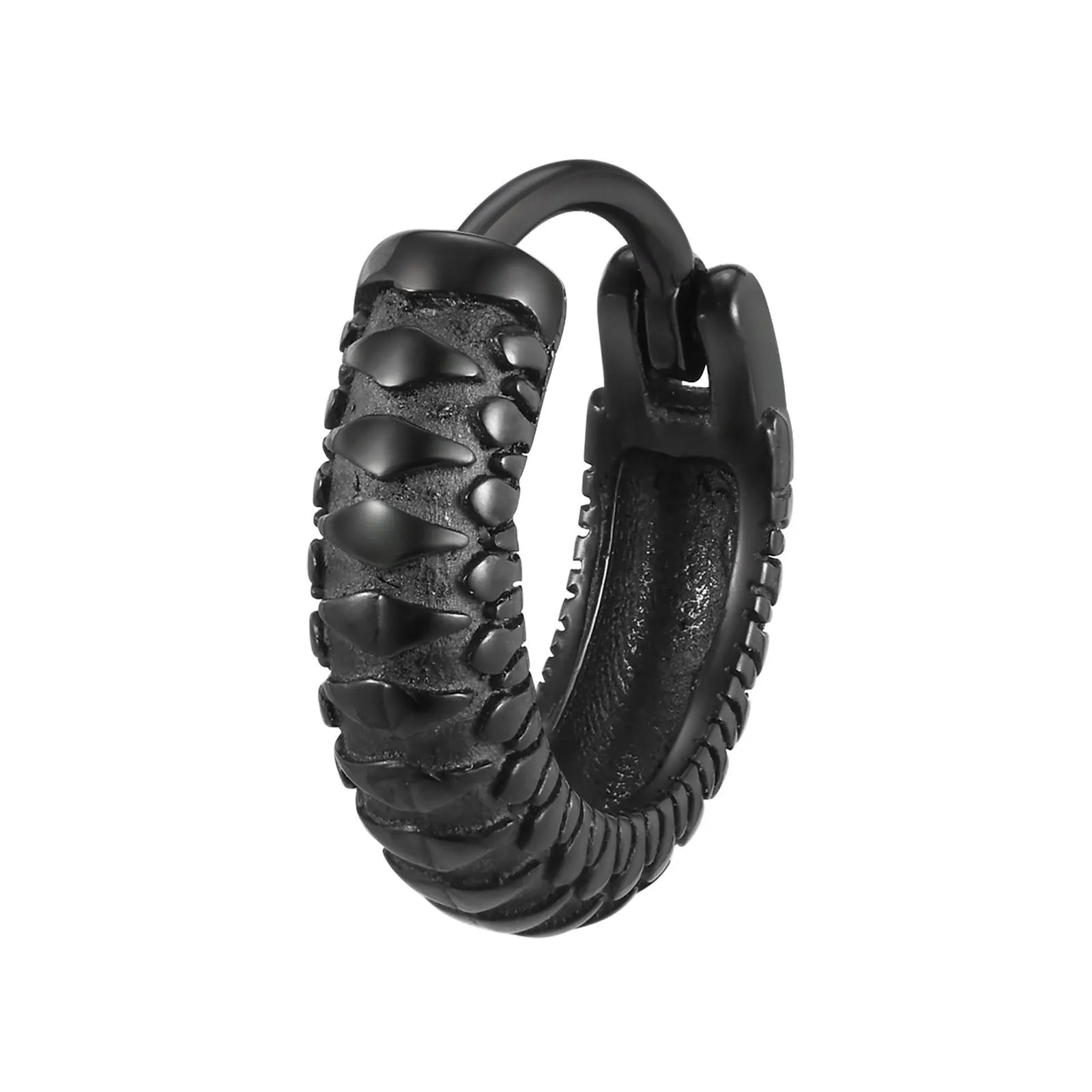 Stainless steel snake pattern hip hop ear rings in black or gold colour options
