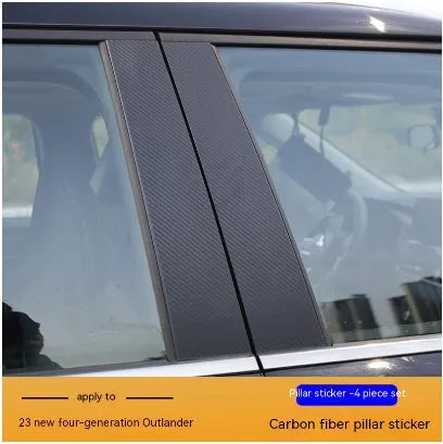 Pre-cut protective films for 23 Outlander window columns in carbon fibre and bright black finishes