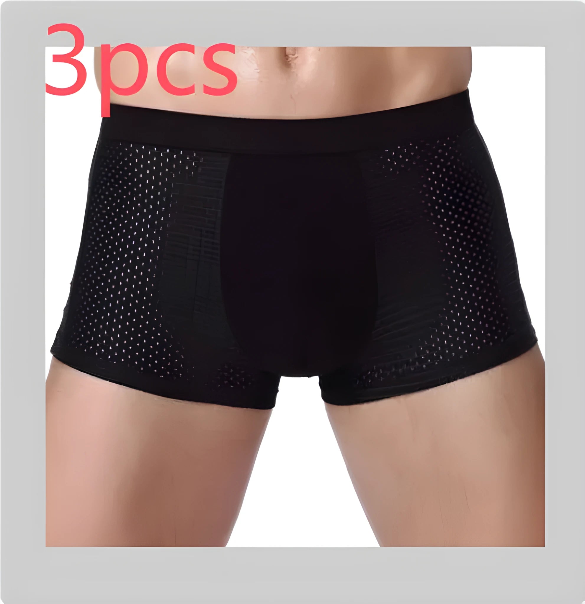 Men's solid colour modal boxer briefs with U convex design on a mannequin, showing mid-waist fit.