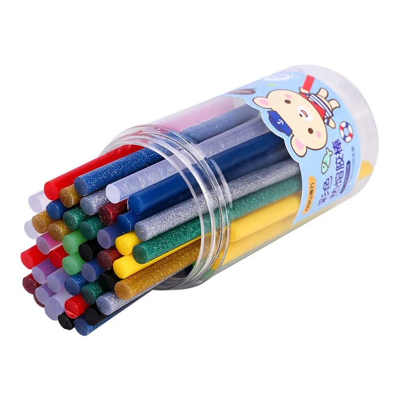 55 transparent hot melt glue sticks with 7mm diameter in packaging
