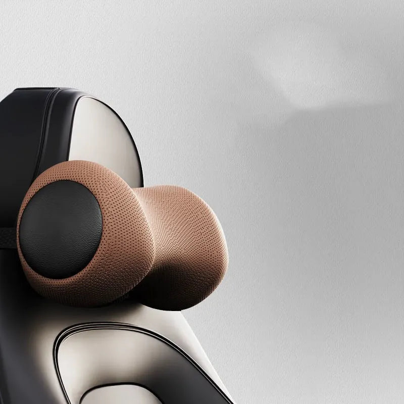 Modular car massage cushion with separate memory cotton headrest and lumbar support units in grey.