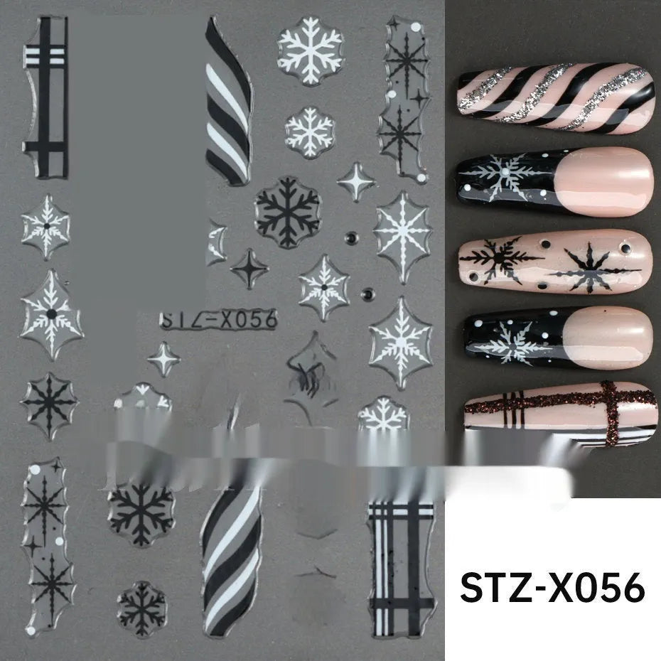 Sheet of black and silver stripe nail art stickers from a cartoon series for DIY manicures.