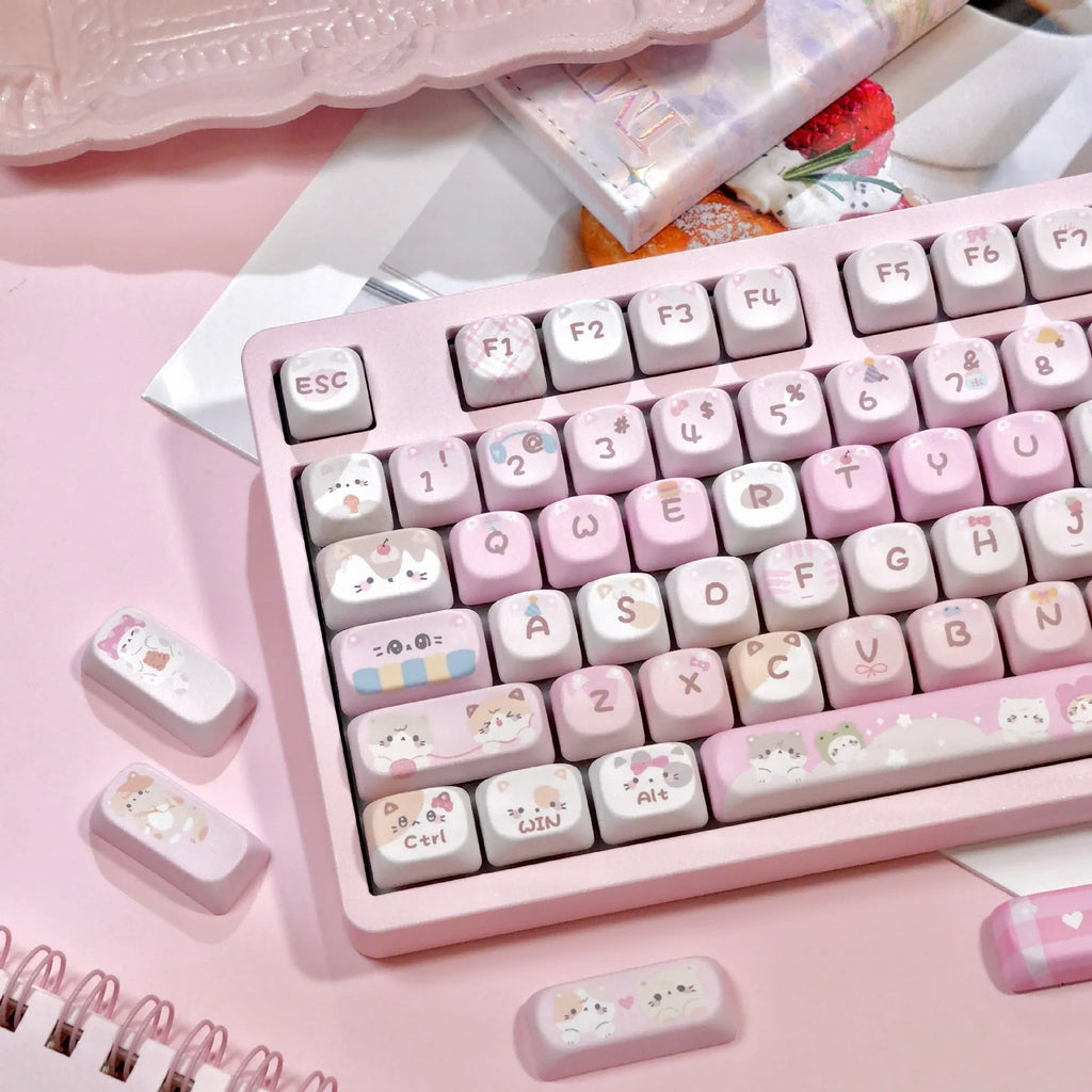 Pink MOA Height Full Five-sided Sublimation Key Caps with cartoon artwork on all surfaces for mechanical keyboards