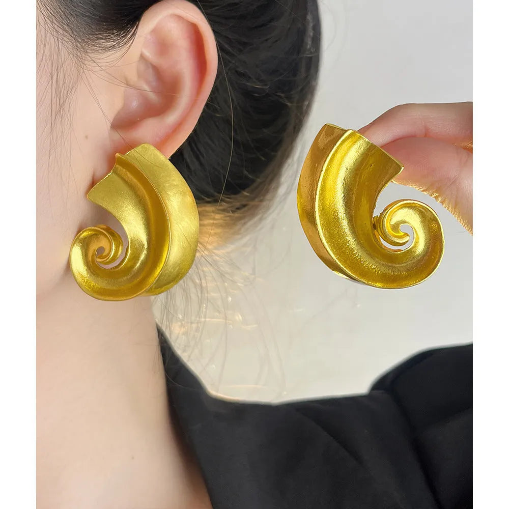 Retro geometric alloy ear studs with 5cm length in gold or silver electroplated finish