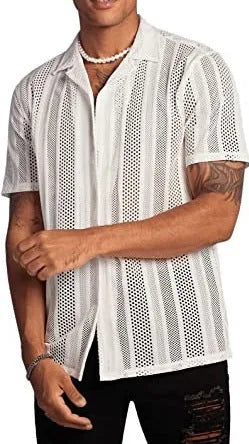 Men's black knitted short-sleeve shirt with jacquard texture and button cardigan design