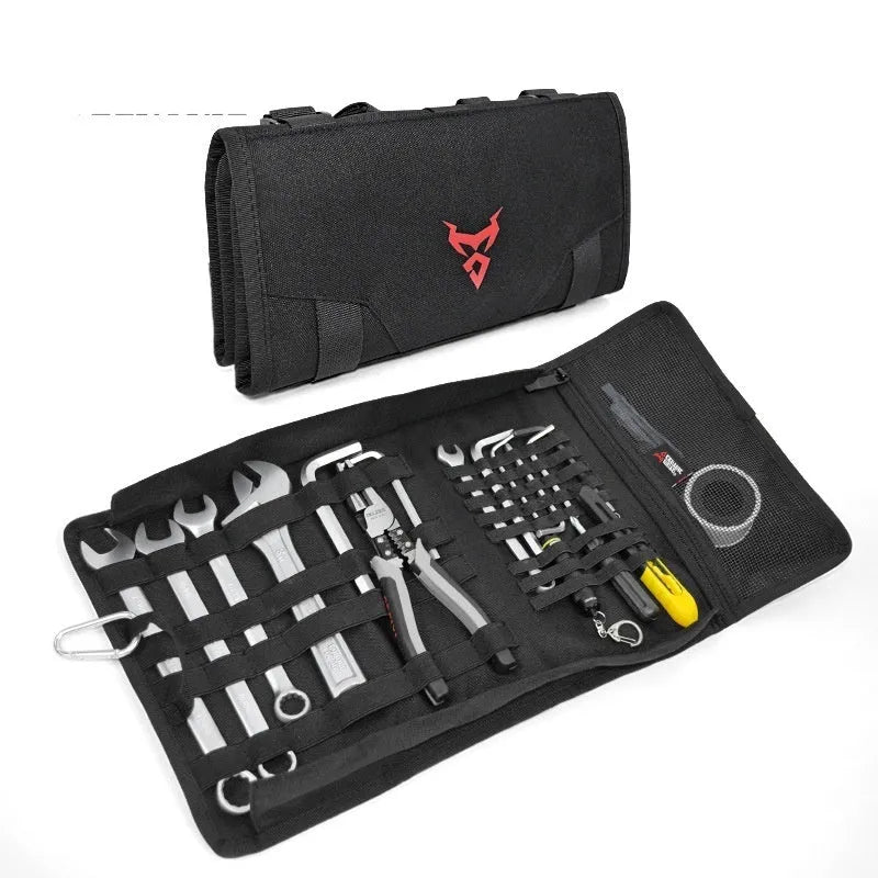 Motorcycle folding tool bag in Oxford cloth compact size 25.7 by 5 by 13.7 centimetres