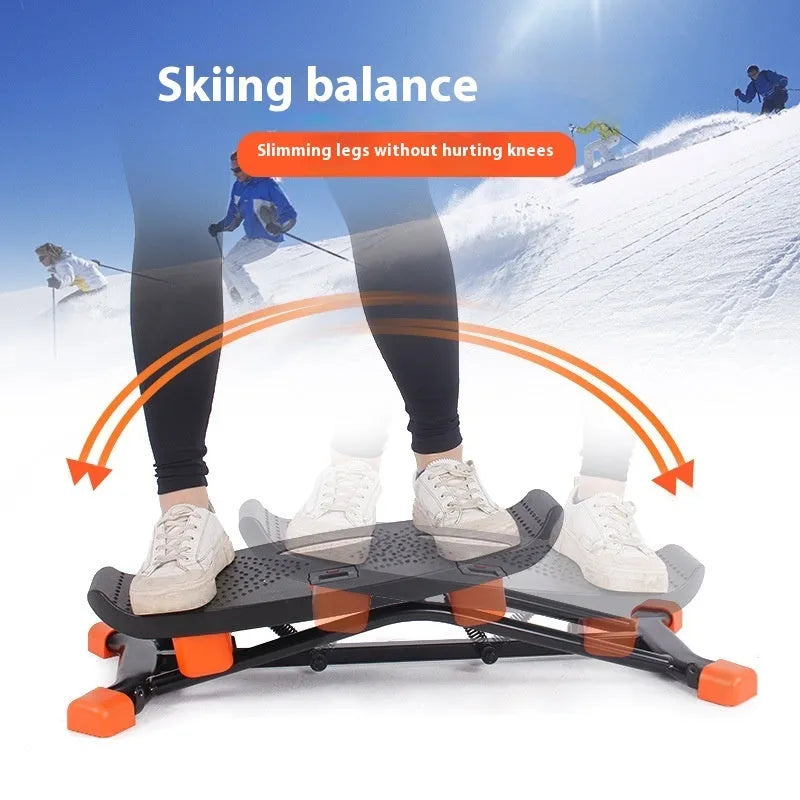 Black mini fitness skiing machine JS101A with elastic hand straps, compact design for home use
