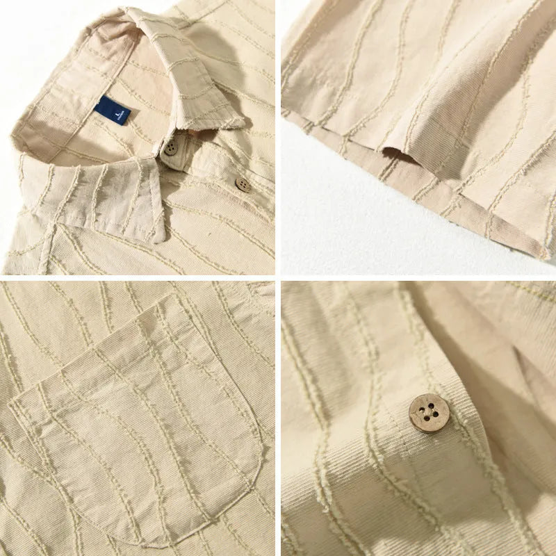 Men's pure cotton short sleeve shirt in loose Japanese style, apricot colour