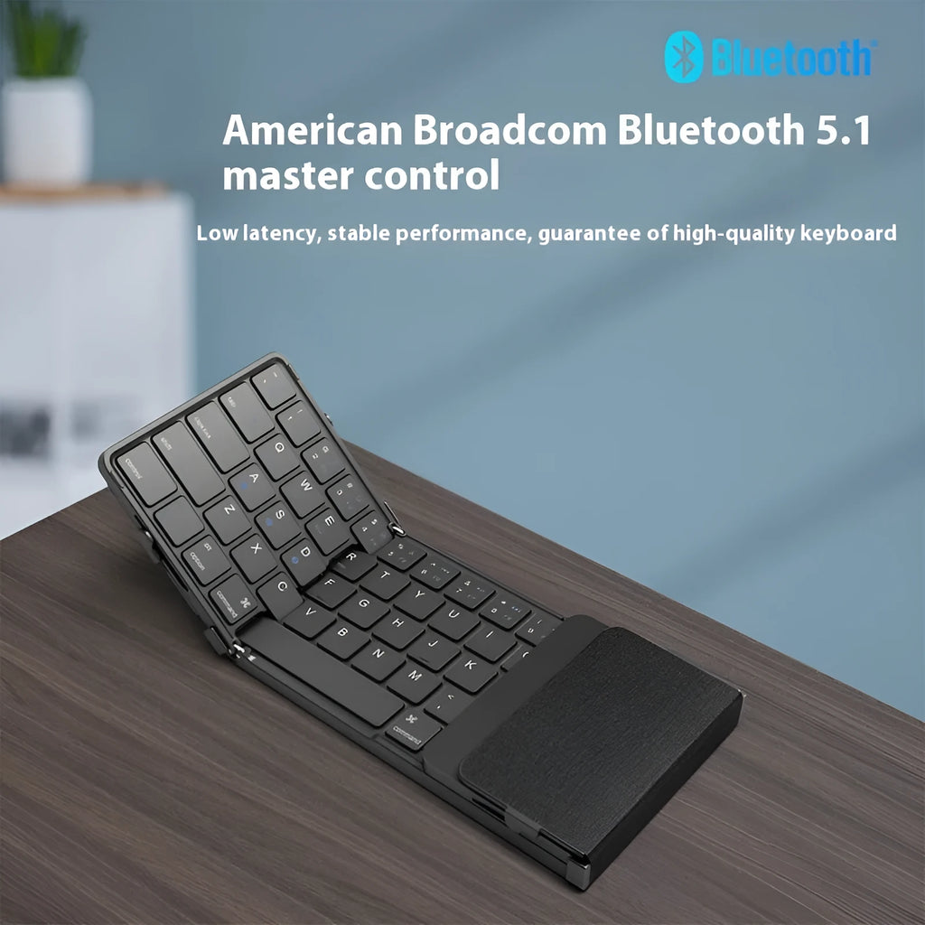 Black folding Bluetooth keyboard for mobile devices with compact dimensions