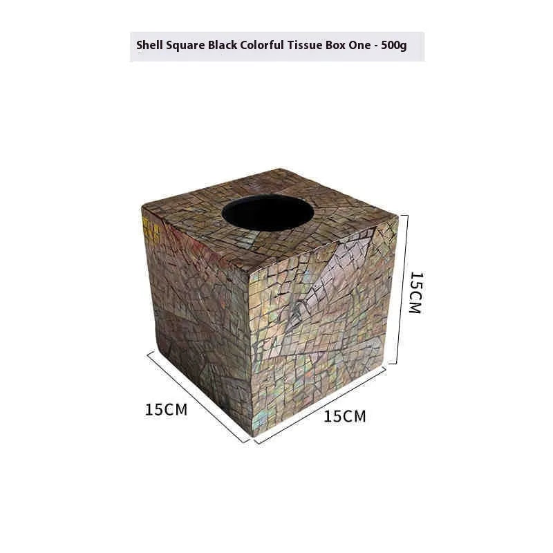 Black natural shell tissue box cover for coffee table decoration and storage