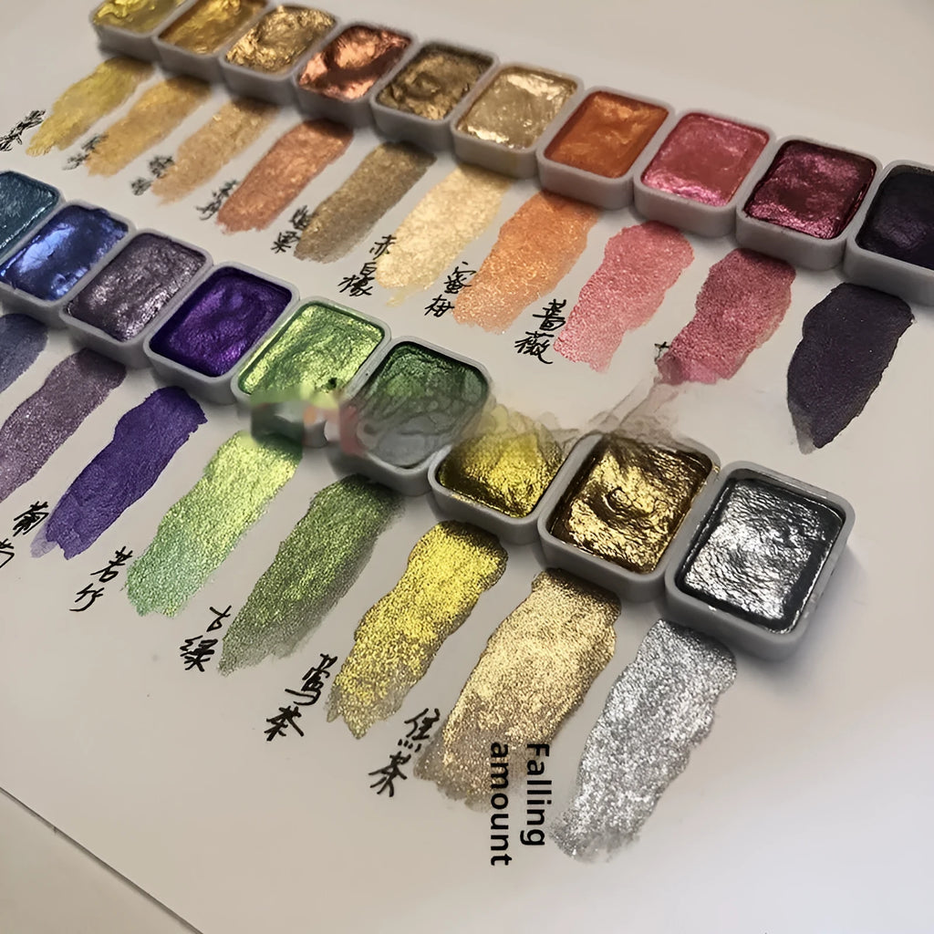 Traditional Chinese painting mineral pearlescent watercolour set with 40 tubes including red and white gold paints