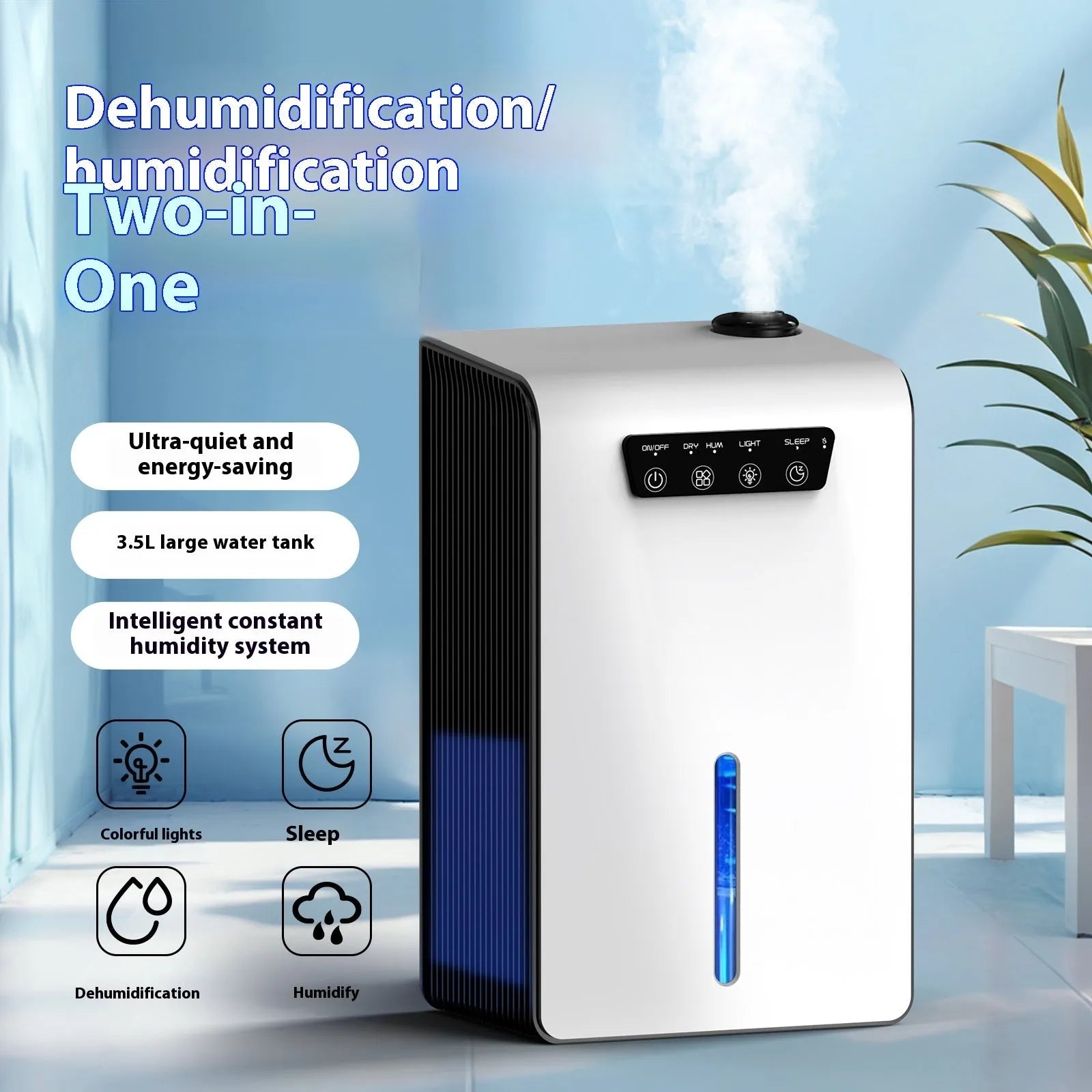 Milky white household dehumidifier for bedroom use with silent operation
