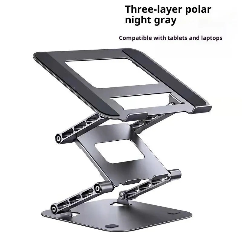 Three-layer elevated carbon steel laptop stand in Bright Moon Silver, height adjustable for laptops under 15.6 inches
