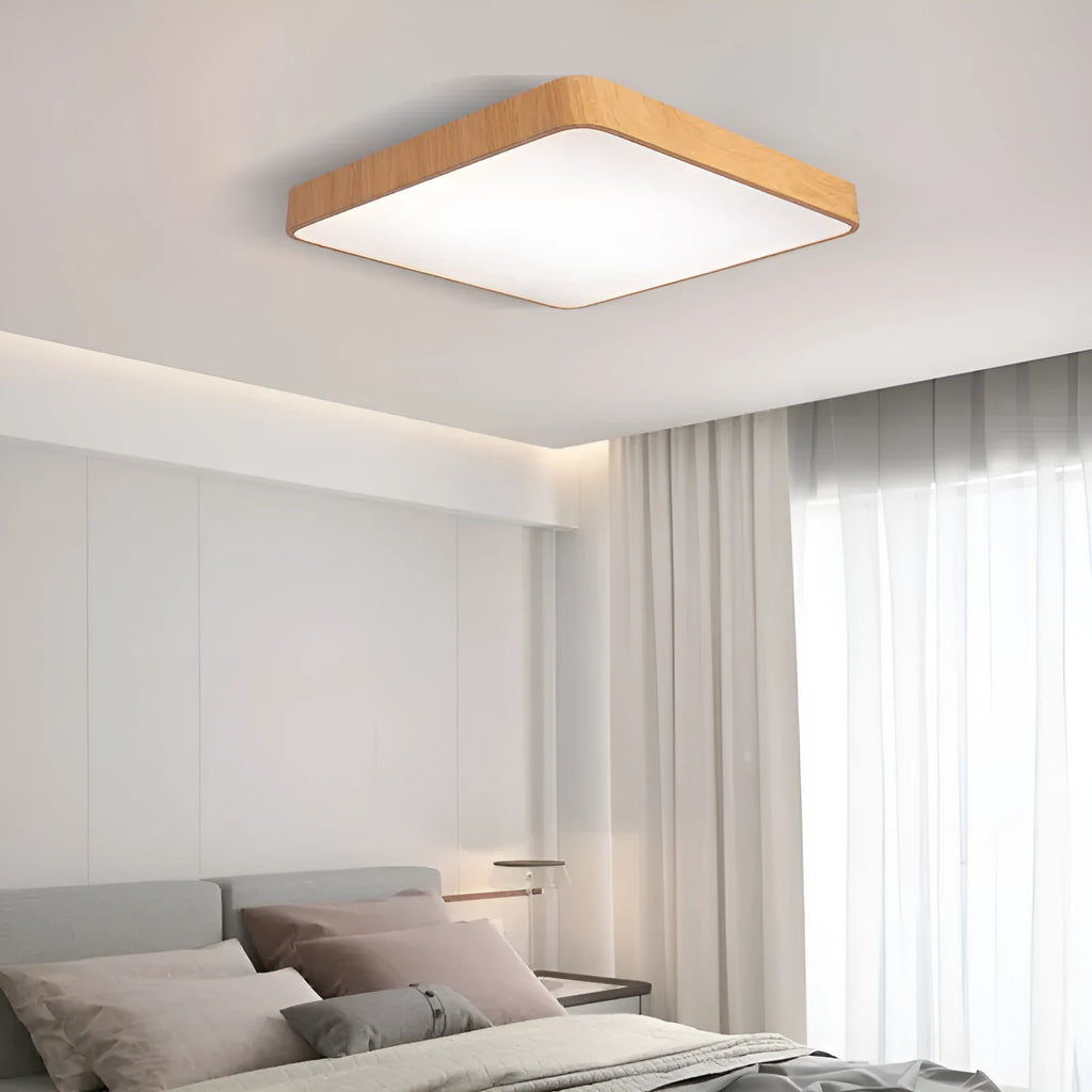 Modern square iron art LED ceiling light with dimmable and multi-colour lighting modes.