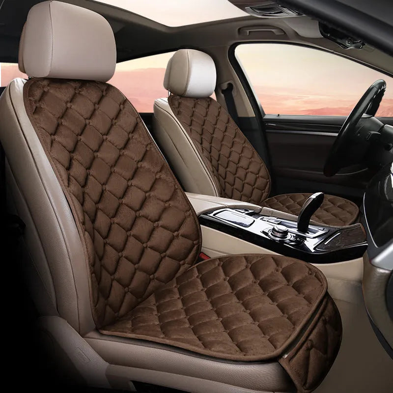Ringer plush cotton car seat cushion in burgundy colour on a car seat