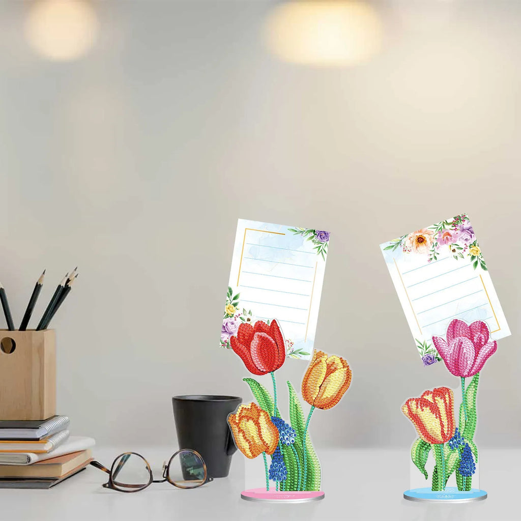 American style handmade diamond painting note clip with frameless decorative art on desktop