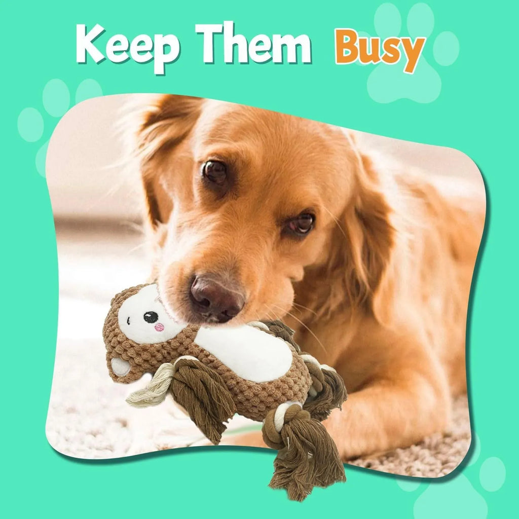 Monkey and lion plush squeaky dog toys bundle for medium and large breed dogs