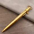 Brass tactical pen with bolt-action mechanism and retro colour finish