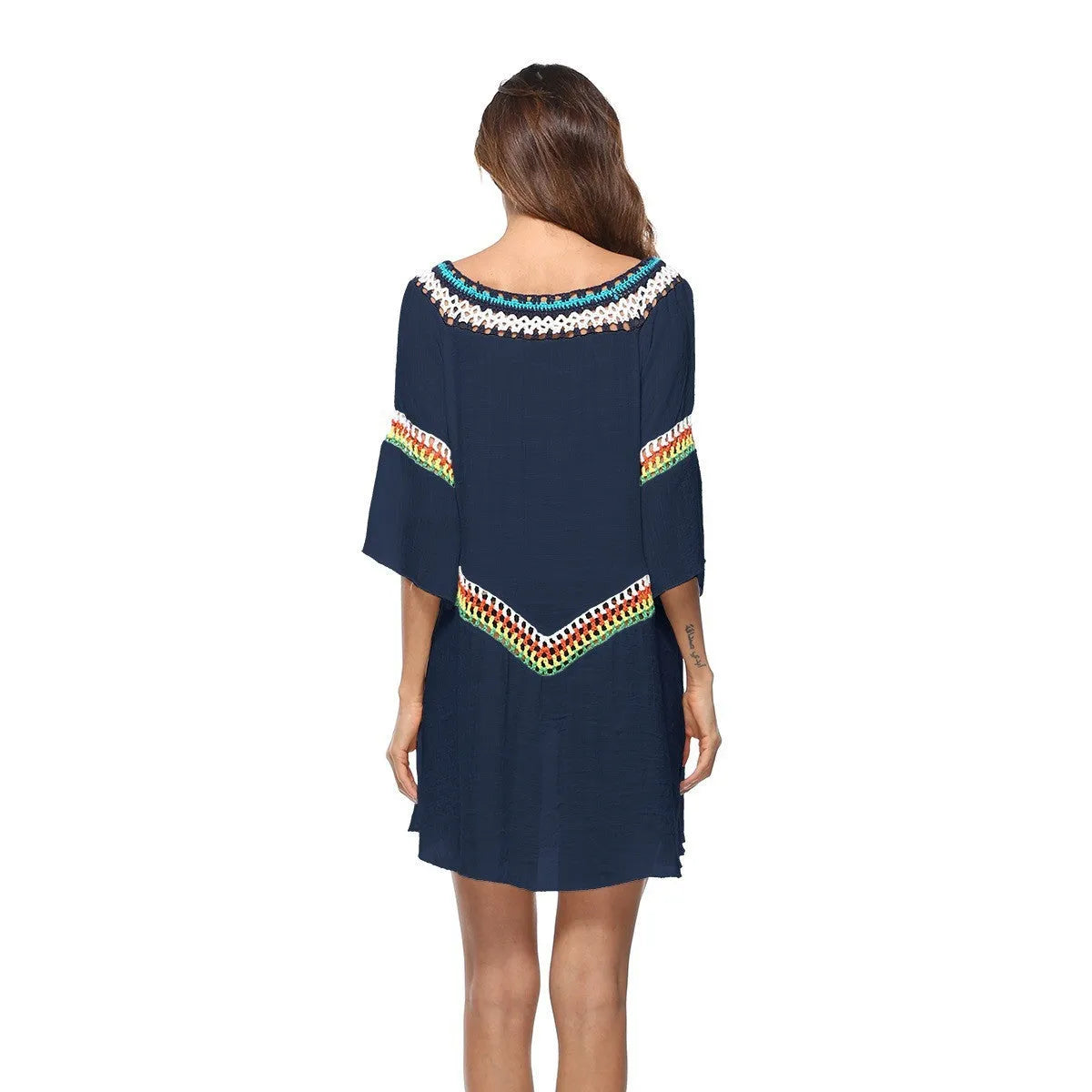 Crocheted ethnic style beach clothing set for women in acrylic fabric with sun protection for swimming