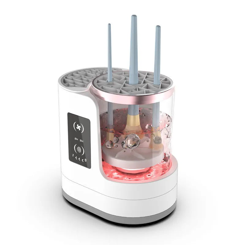 Electric makeup brush cleaner with drying chamber, 192x122x173mm, ABS PC TPE construction, timed cleaning and drying cycles