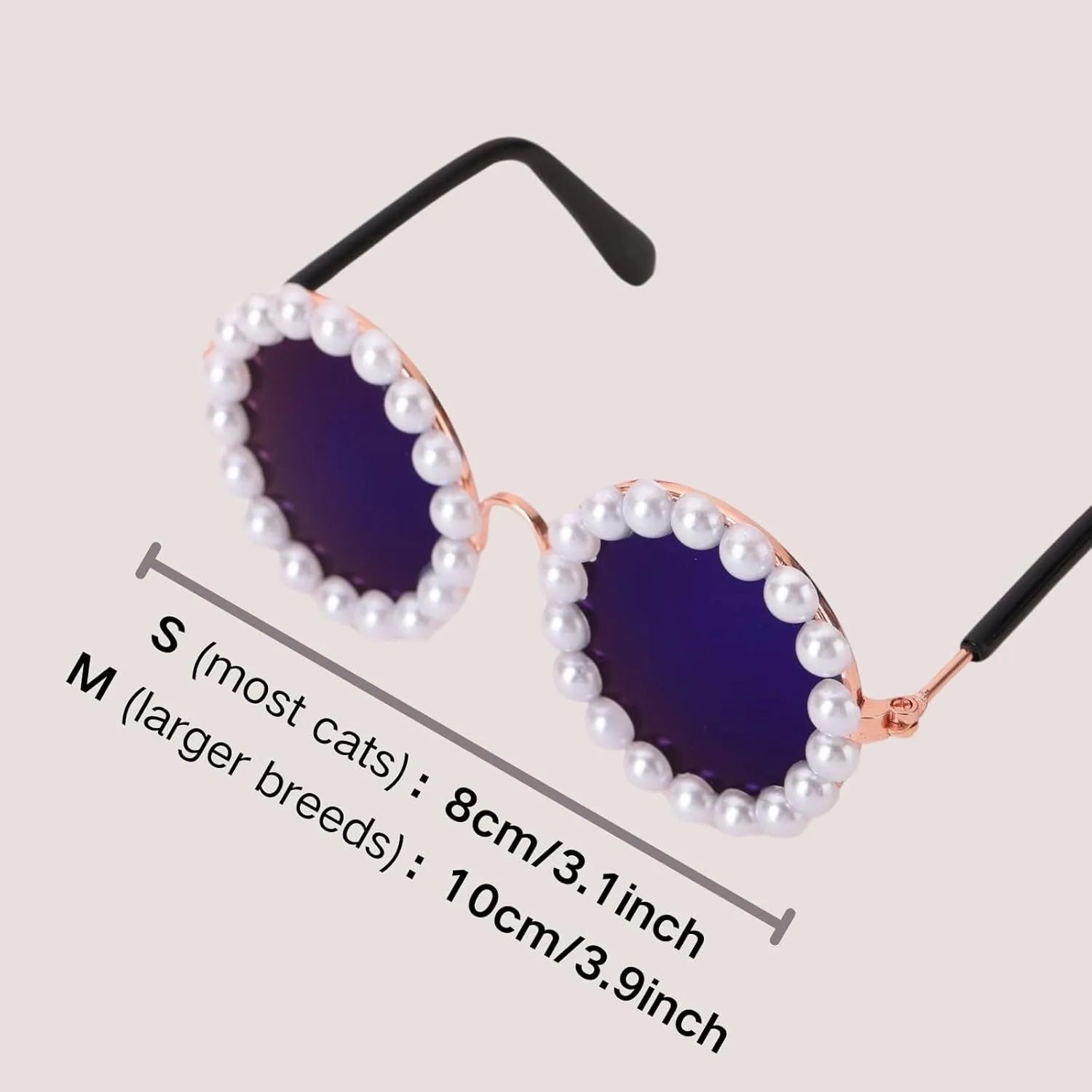 Pearl-rimmed round sunglasses for cats and dogs in multiple colours as costume accessories
