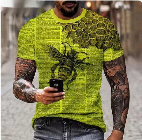 Men's black T-shirt with a detailed, raised 3D lion print on the chest.