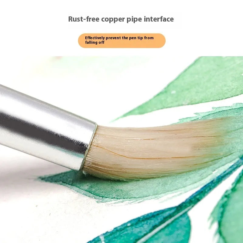 Set of six artistic wool pointed brushes with wooden handles for detailed painting
